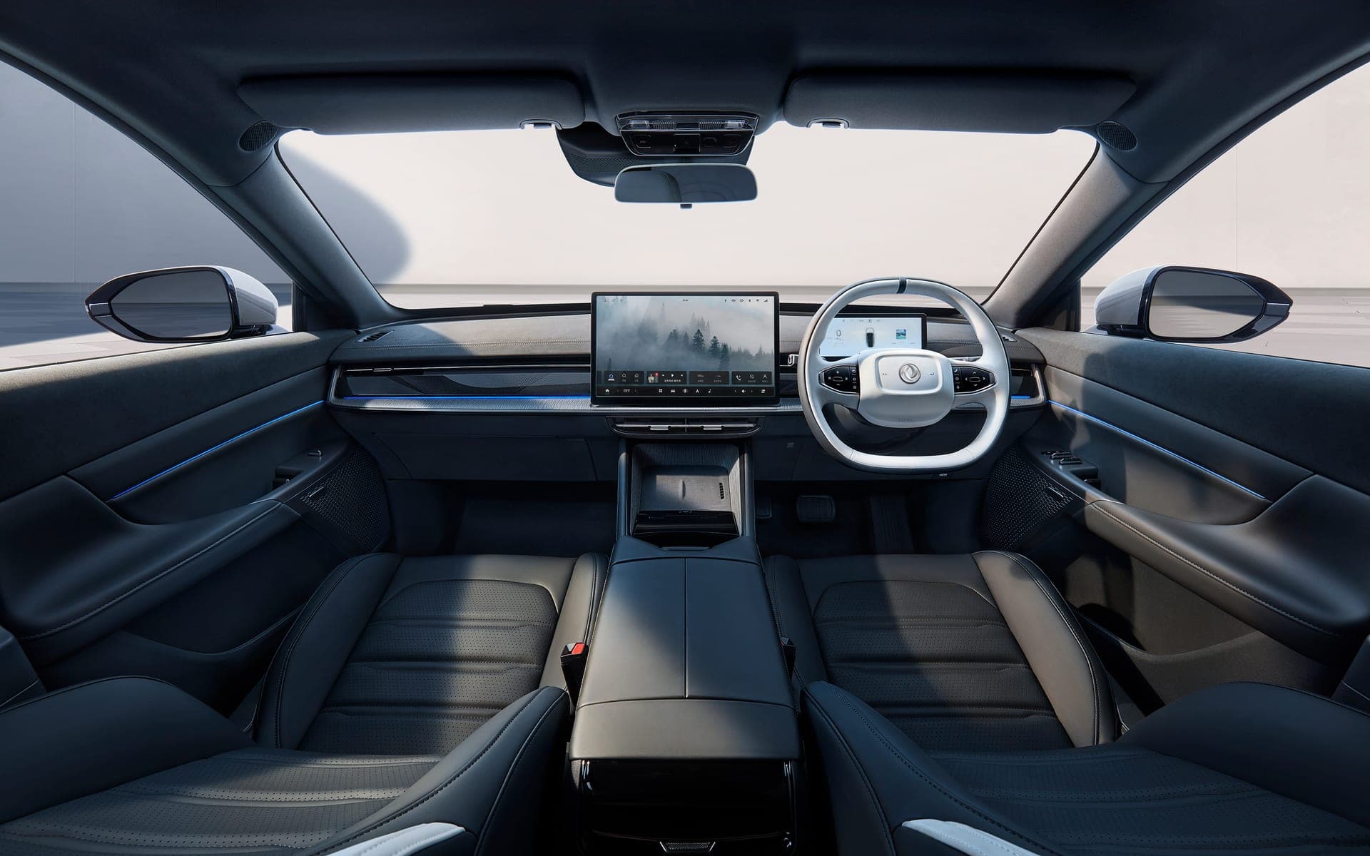 Dongfeng 007 interior — full dashboard view, black colourway, right-hand drive