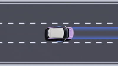 Intelligent Brake Assist illustration — Dongfeng BOX emergency braking behind a stopped vehicle
