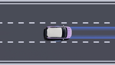 Lane Departure Warning illustration — Dongfeng BOX drifting over lane markings triggers an alert